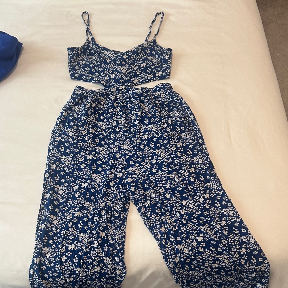 Aerie Navy Floral Jumpsuit